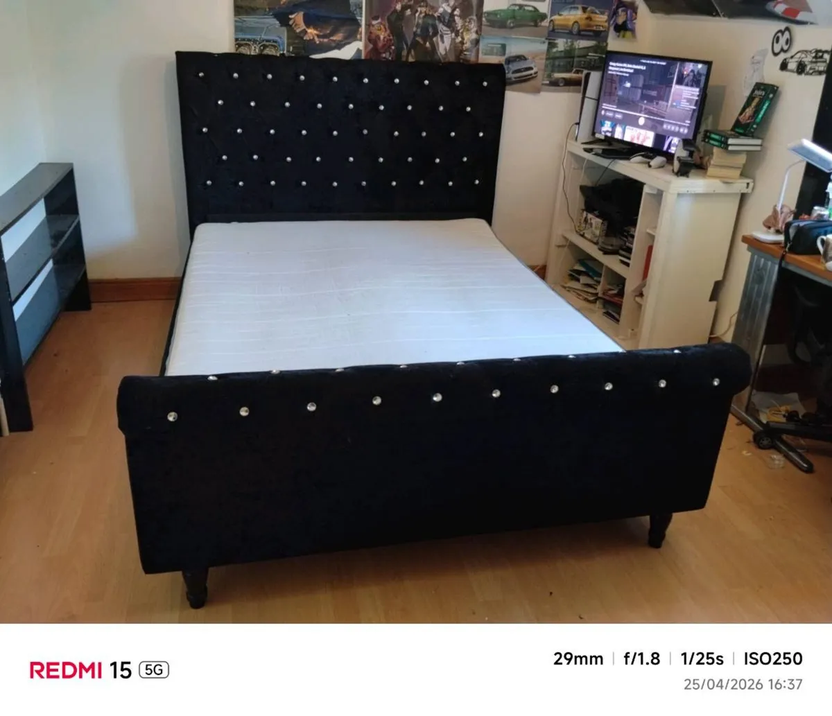 Black velour with diamante studding king bed - Image 1