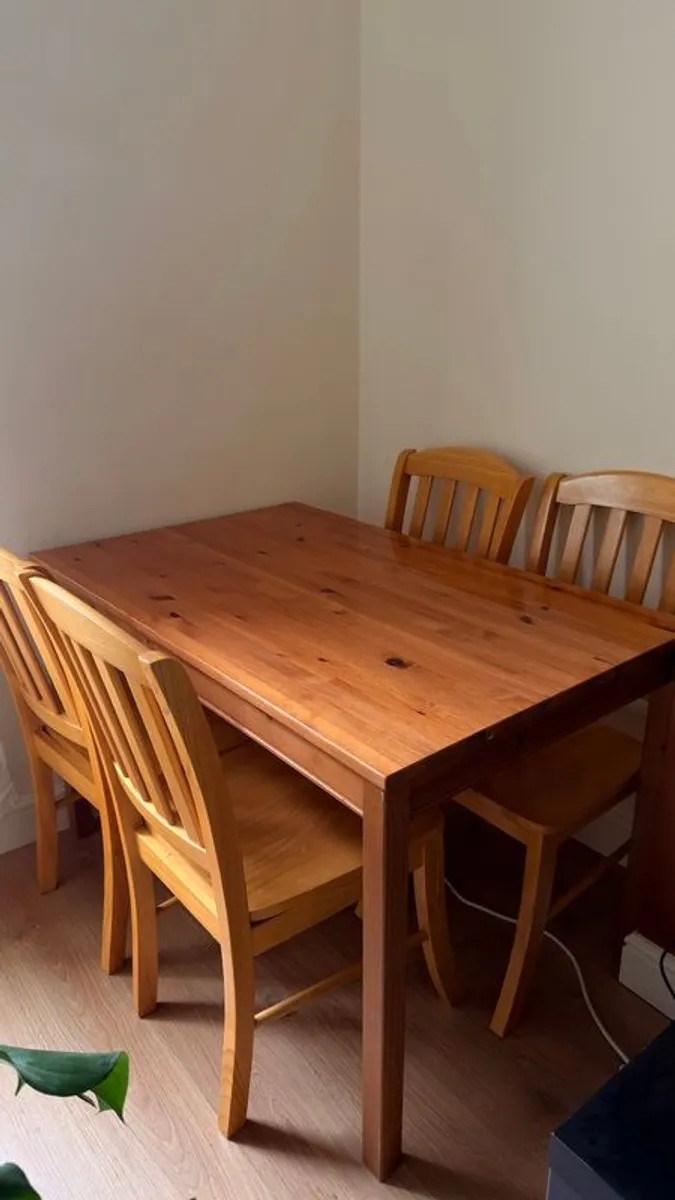 Solid Pine Dining Table and 4 Chairs - Image 1