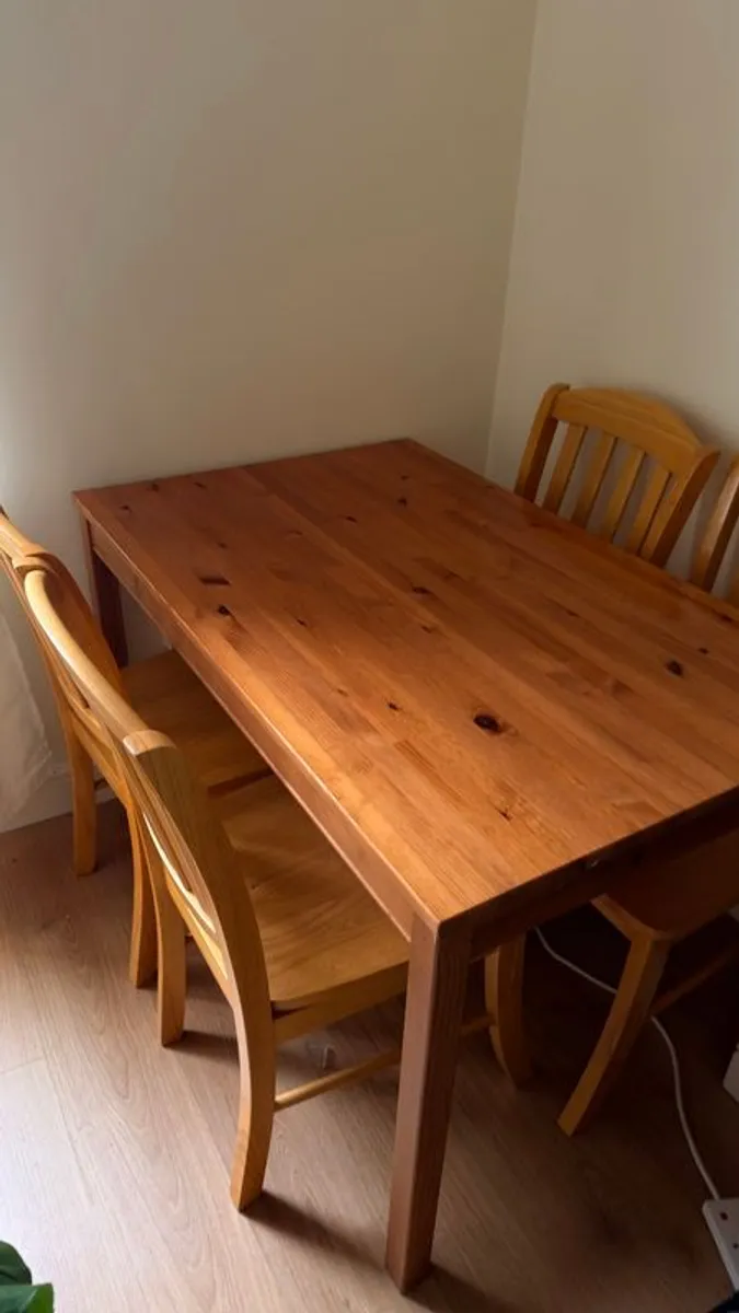 Solid Pine Dining Table and 4 Chairs - Image 2