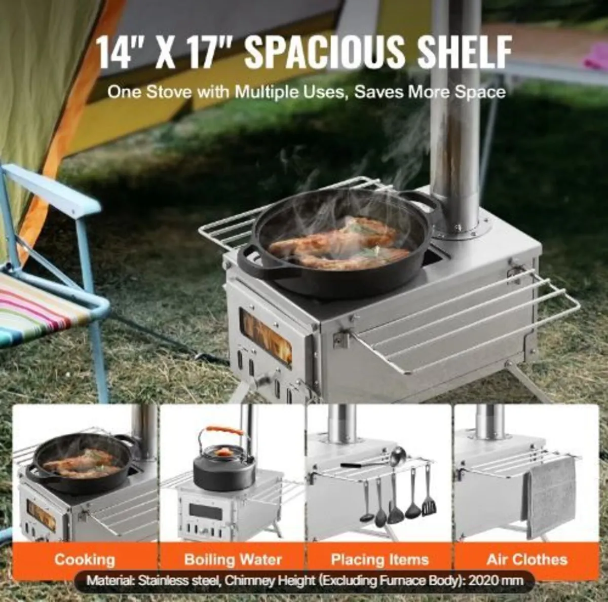 Wood Stove, 203.20 cm, Stainless Steel - Image 2