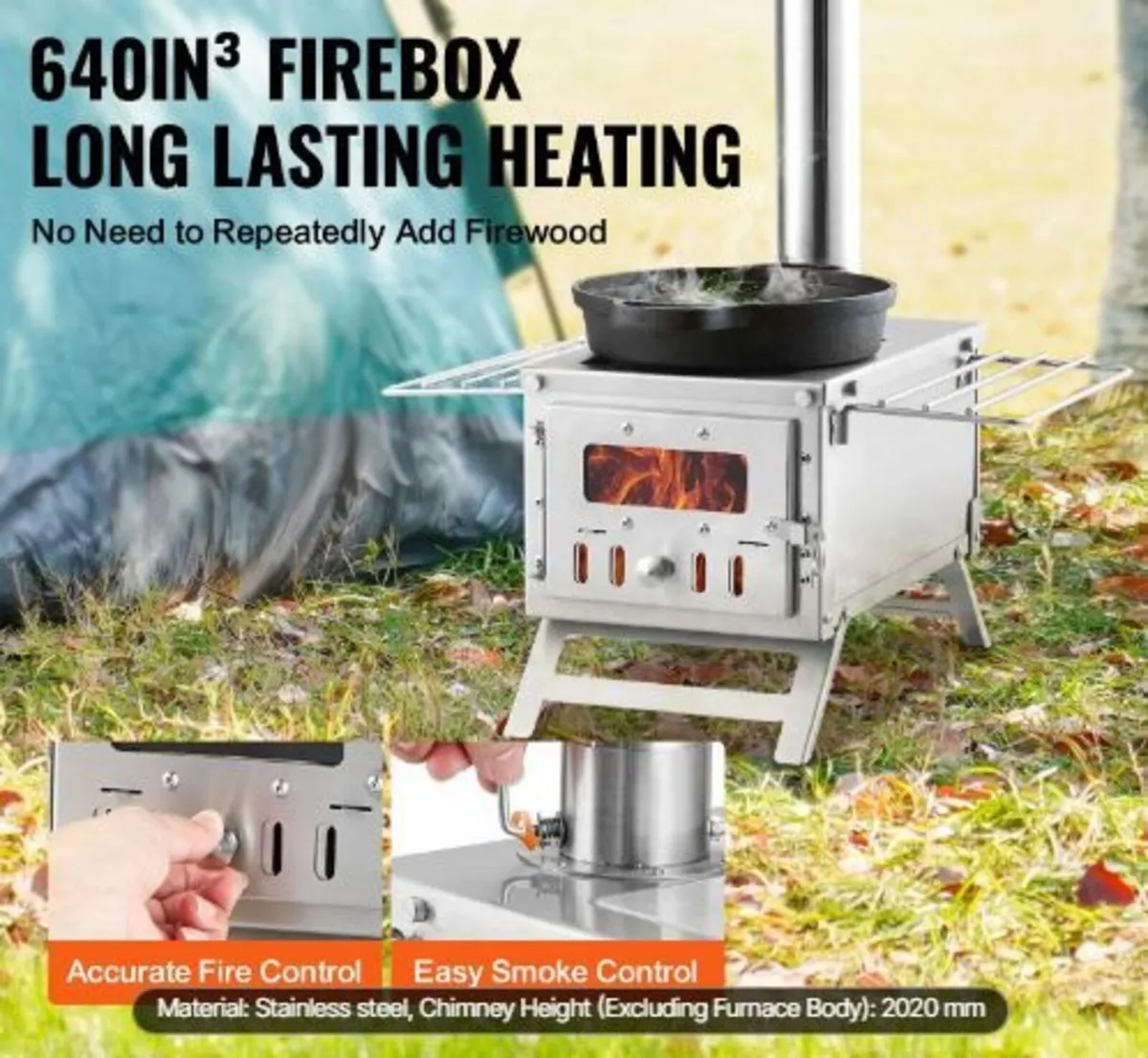 Wood Stove, 203.20 cm, Stainless Steel - Image 3