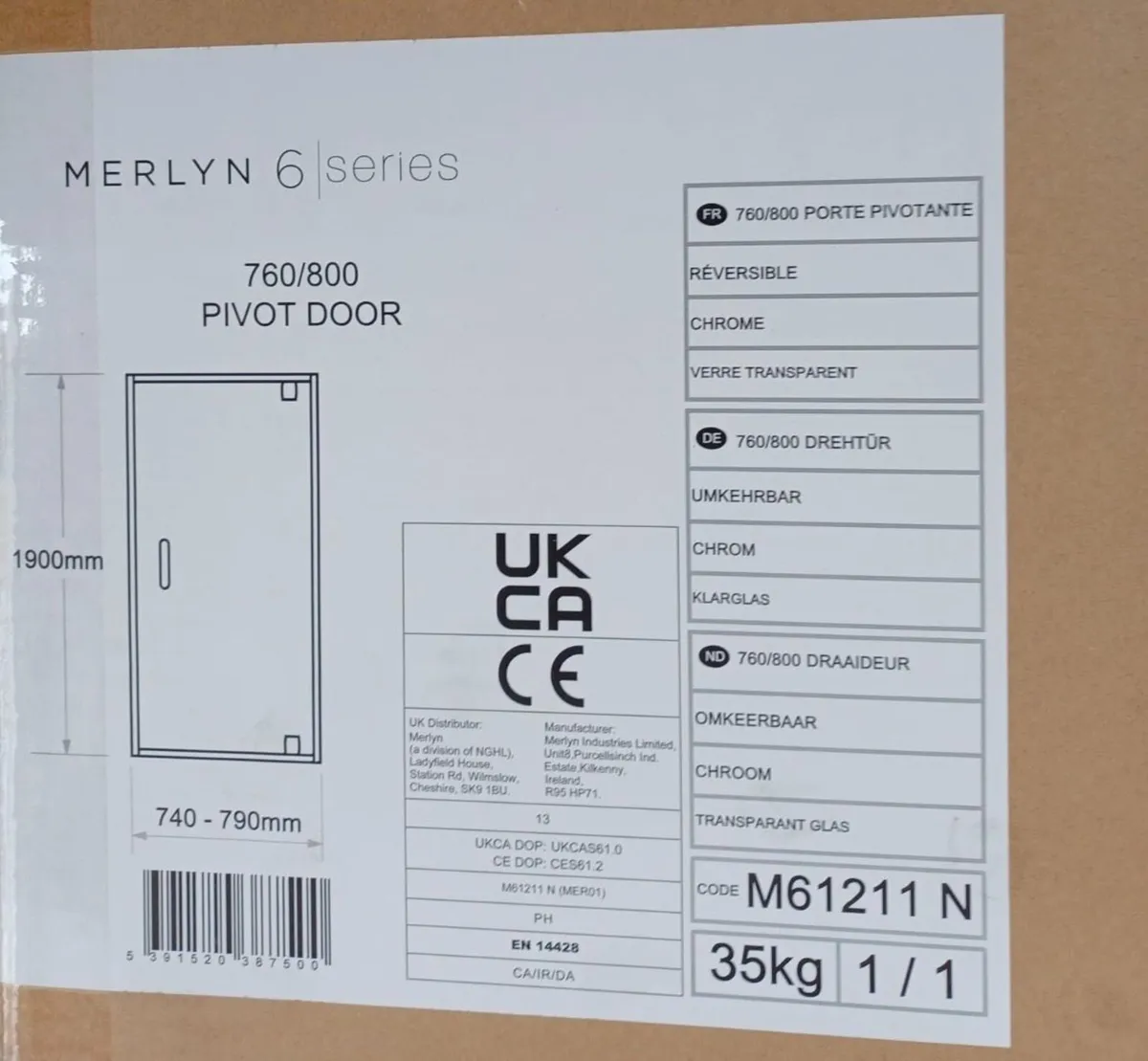Merlyn 6 Series Pivot Door, model M61211N shower - Image 4