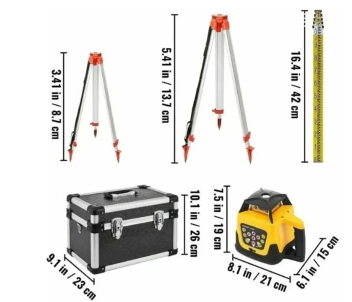 Rotary Laser Level Kit Green w/Tripod & Staff - Image 2