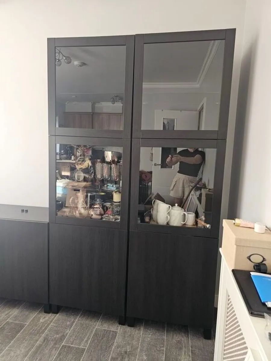 IKEA BESTA storages & TV units. Two tall display cabinets with glass doors. - Image 3