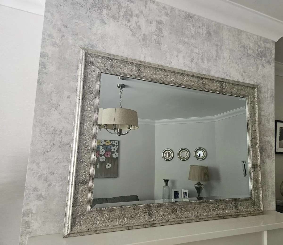 Large Ornate Silver Wall Mirror - Image 1