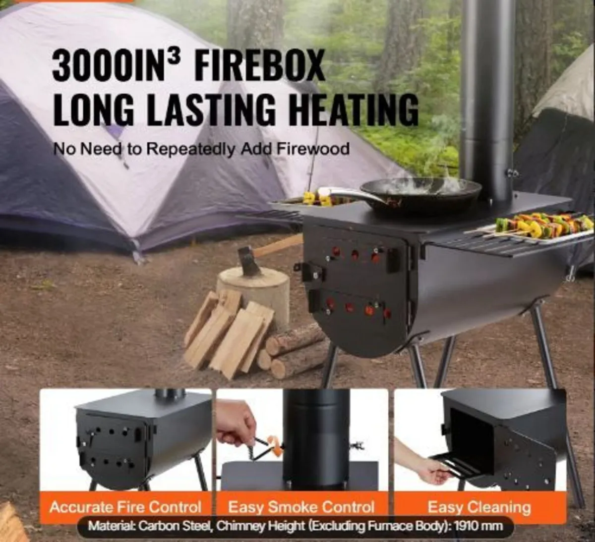 Wood Stove, 3 m, Alloy Steel Camping Tent Stove - Image 2