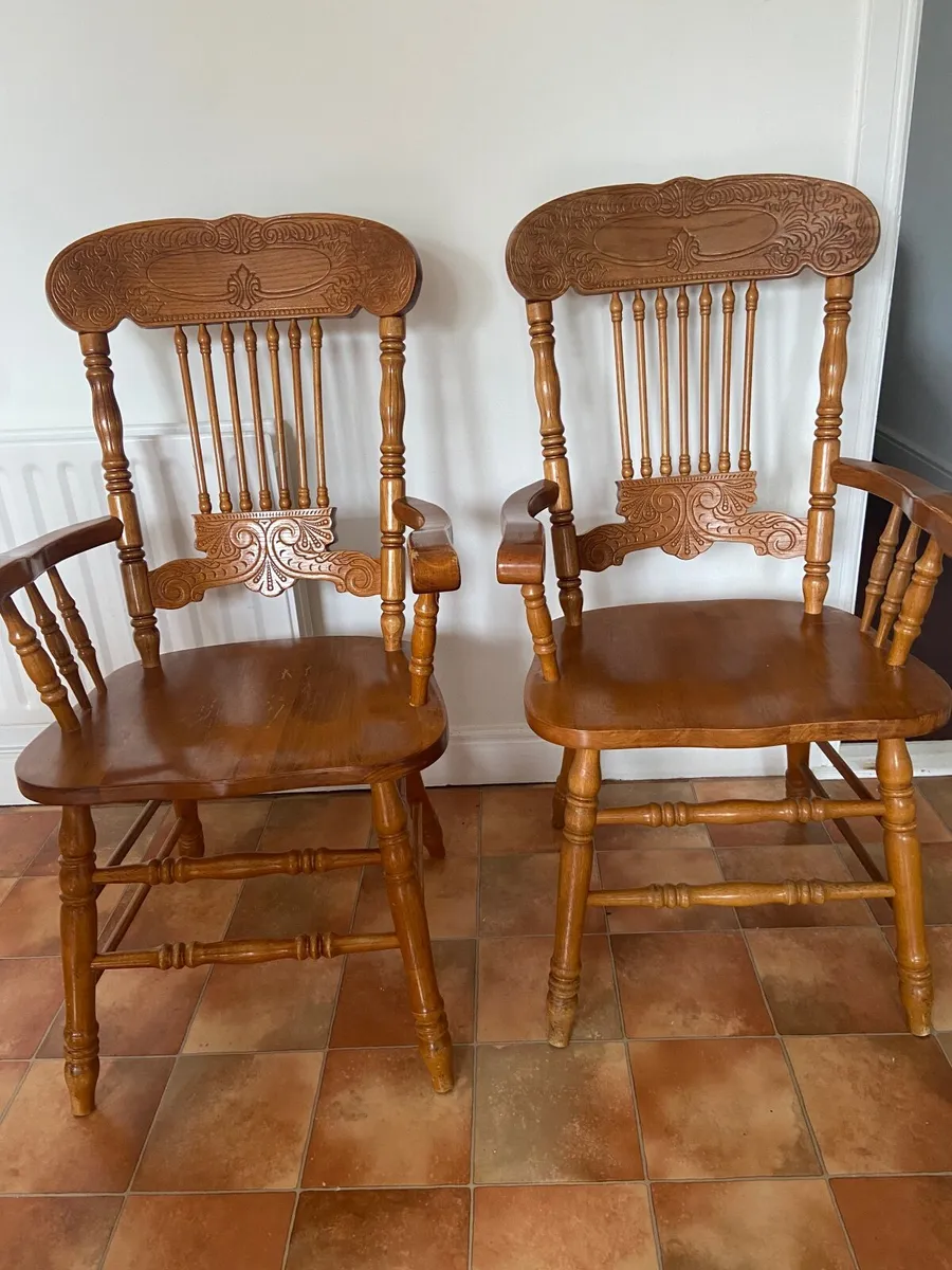 Pair of Solid Wood Captain’s Chairs - Image 1