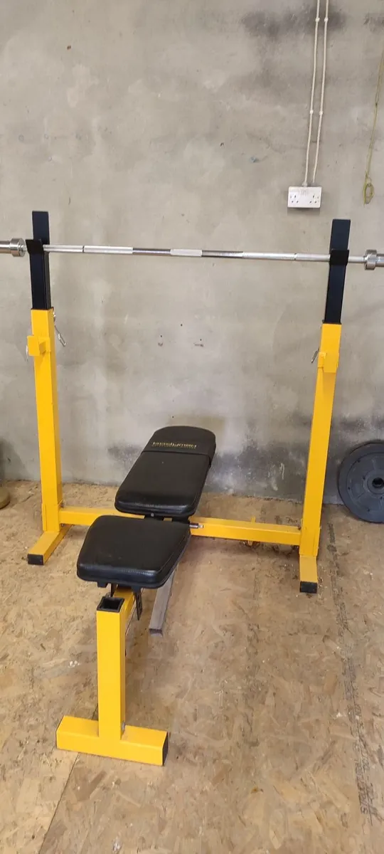 Adjustable bench and squat rack with weights - Image 1