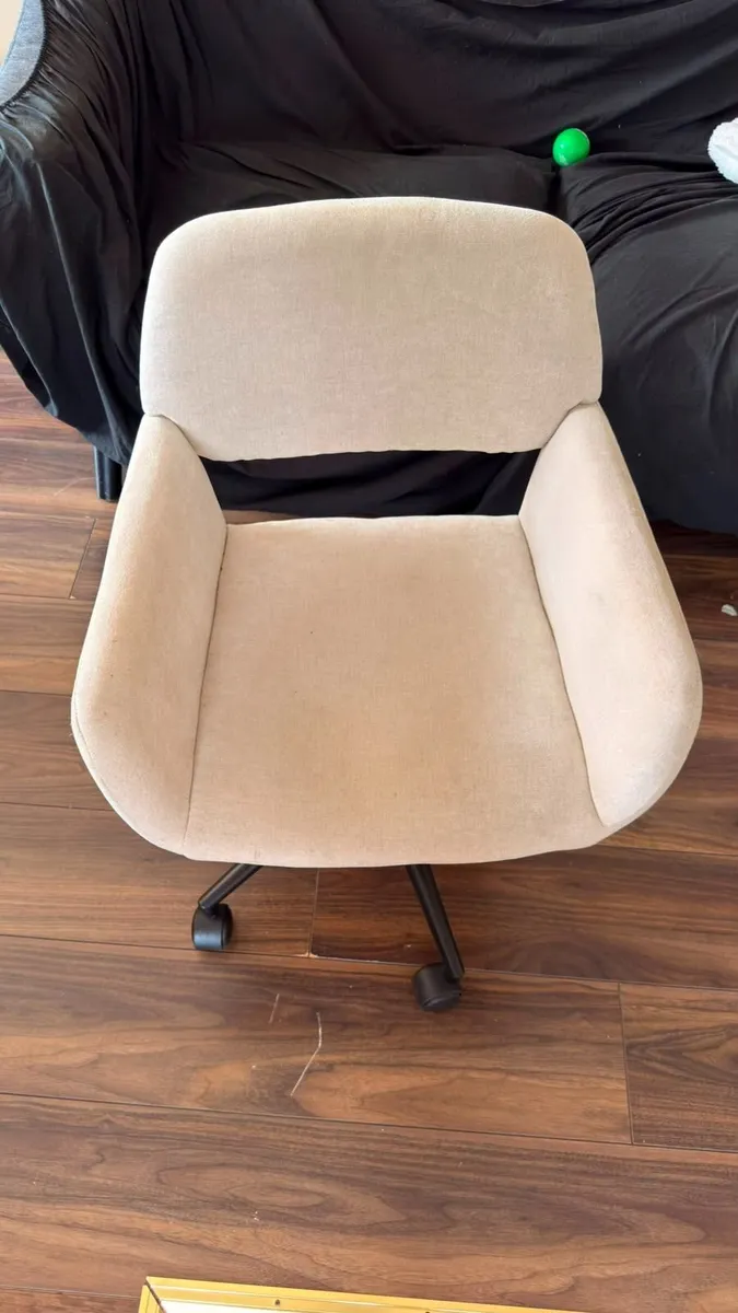 Office Chair Scandinavian Beige Fabric Swivel Adju - Image 3
