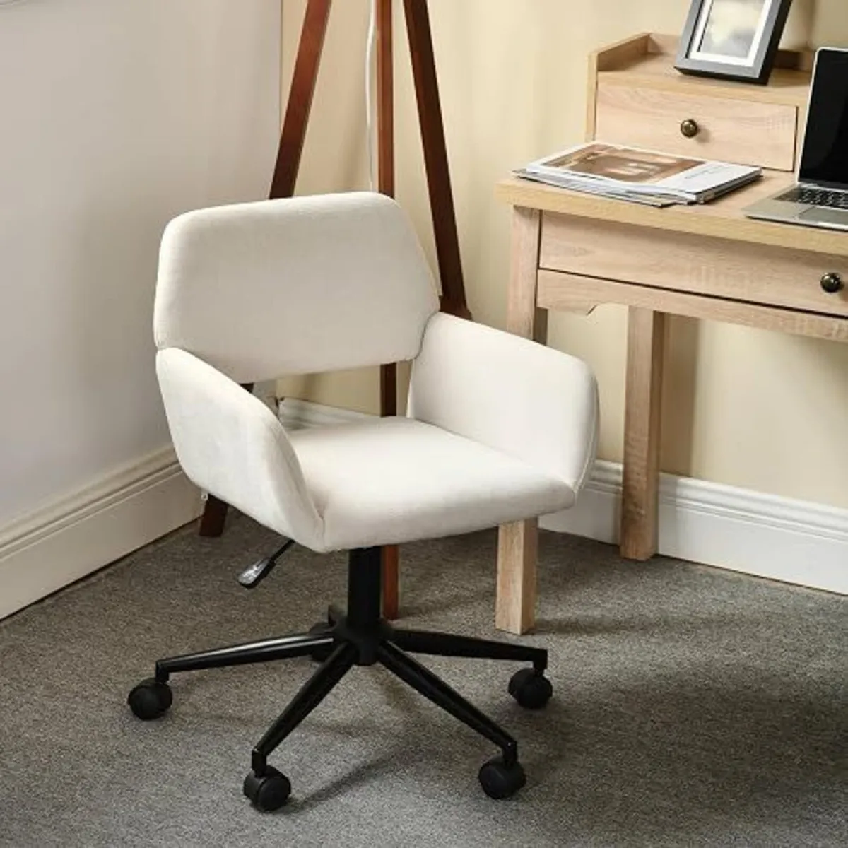 Office Chair Scandinavian Beige Fabric Swivel Adju - Image 1