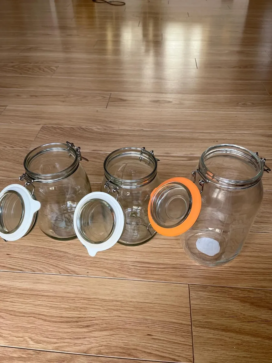 3 Clip Top Food Glass Storage Jars