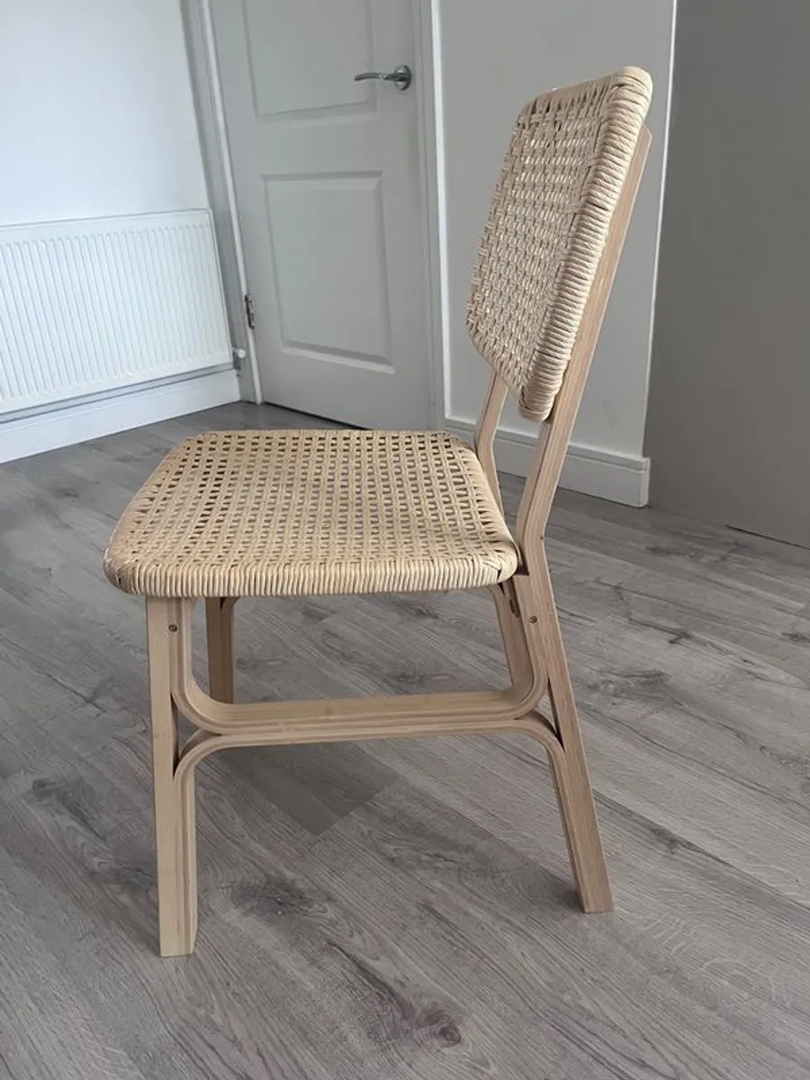 Four Voxlov IKEA light bamboo dining chairs - Image 1