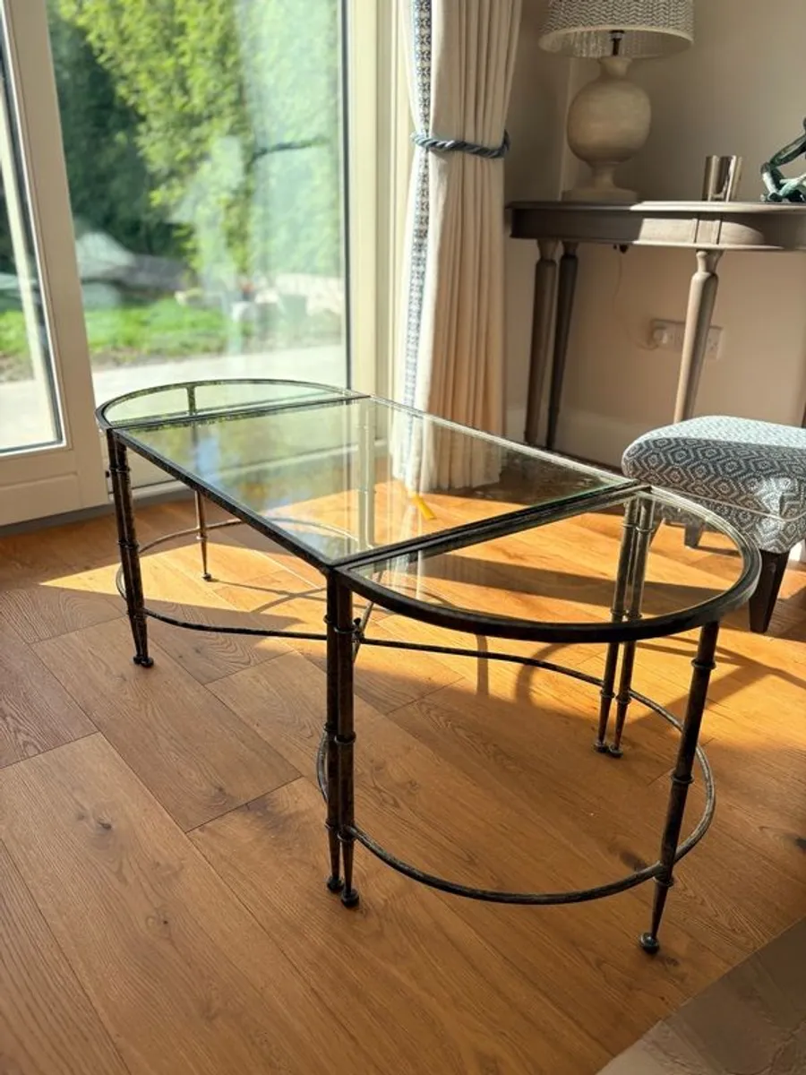 BoConcept 3 Piece Glass Coffee Table Modular  Demilune Design - Image 2