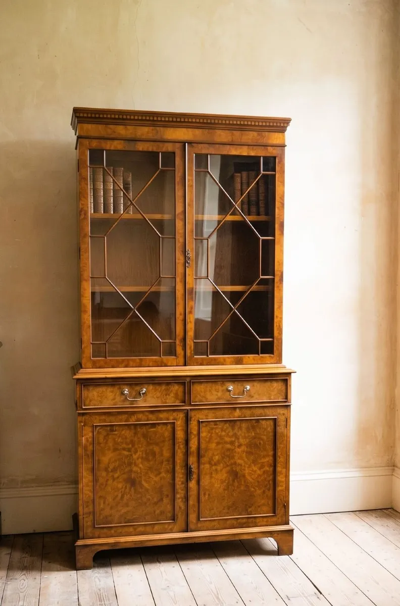 Vintage Burr- Walnut Display Bookcase
