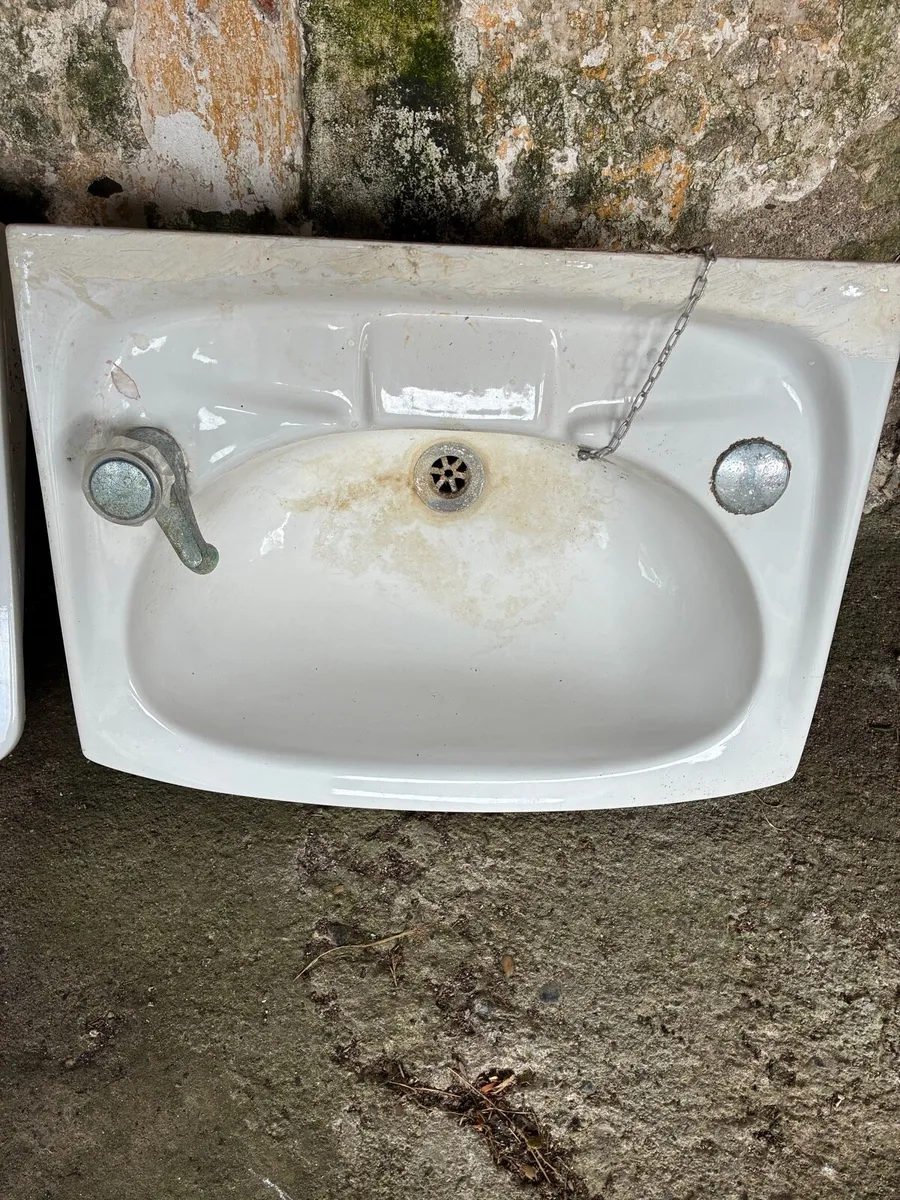 Vintage Ceramic Sinks with Original Taps – Pair - Image 4