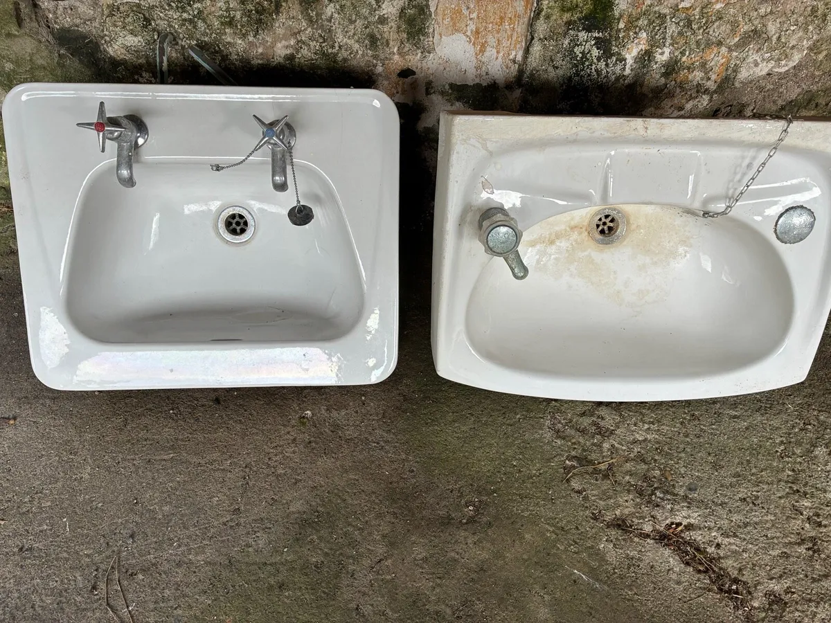 Vintage Ceramic Sinks with Original Taps – Pair - Image 1