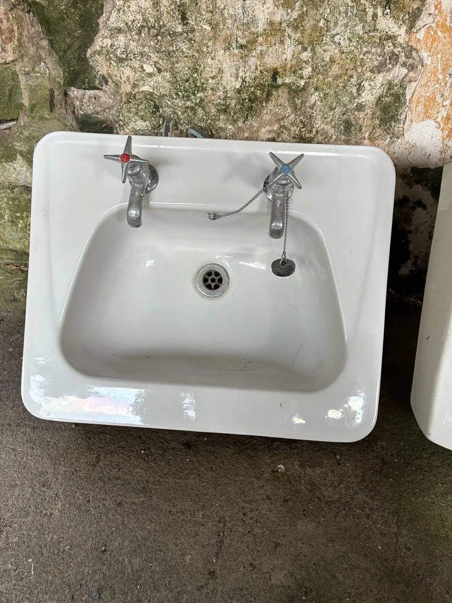 Vintage Ceramic Sinks with Original Taps – Pair - Image 2