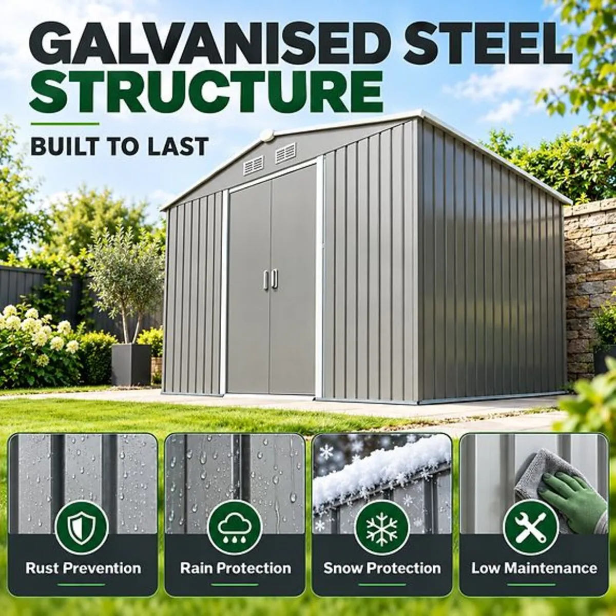 Metal Garden Shed 9x6 Outdoor Storage Tool Shed - Image 1