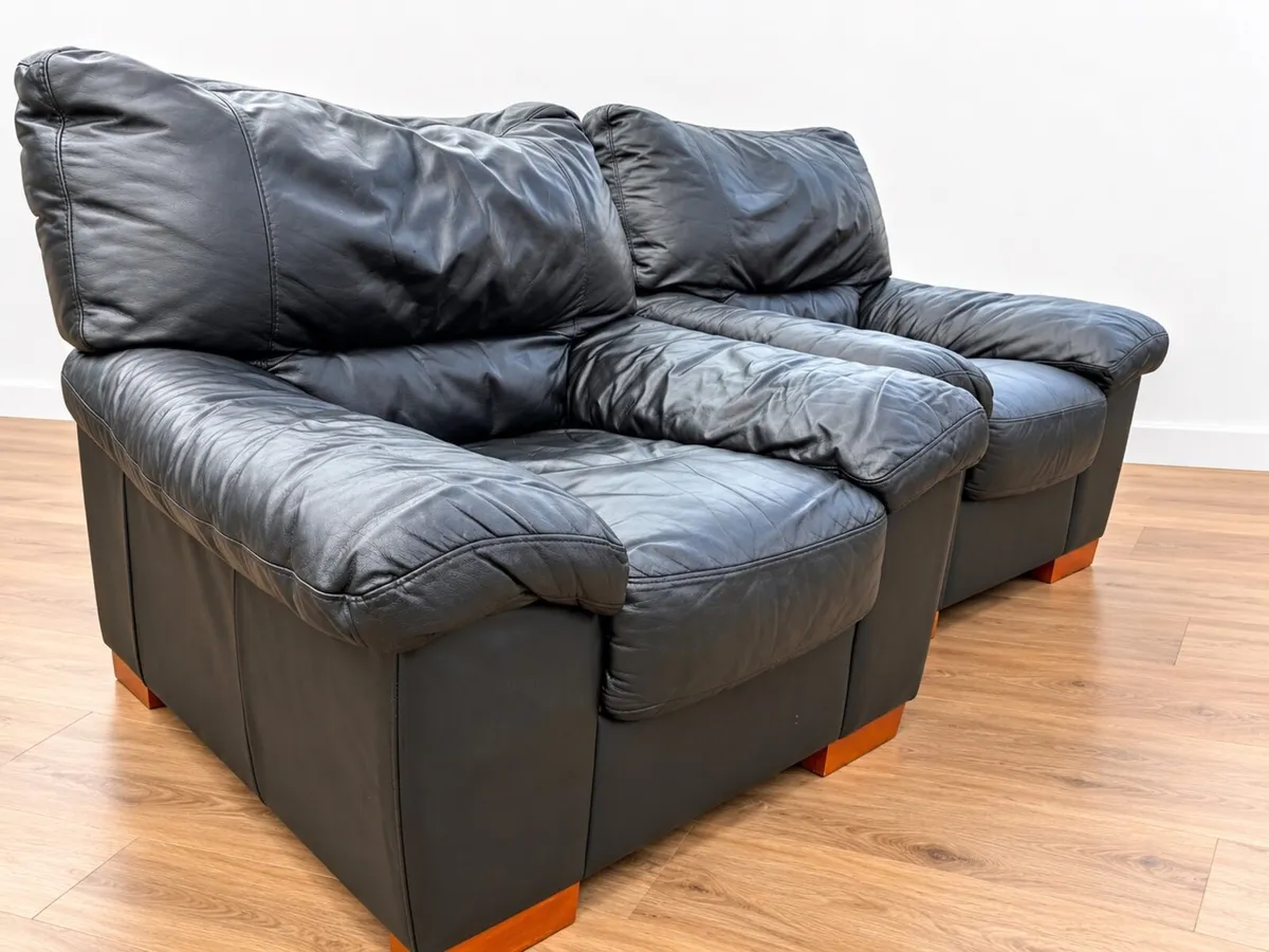 Black Leather Sofa & 2 Armchairs – FREE Delivery - Image 2