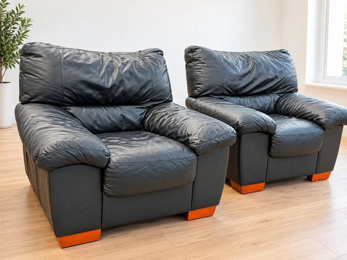 Black Leather Sofa & 2 Armchairs – FREE Delivery - Image 4