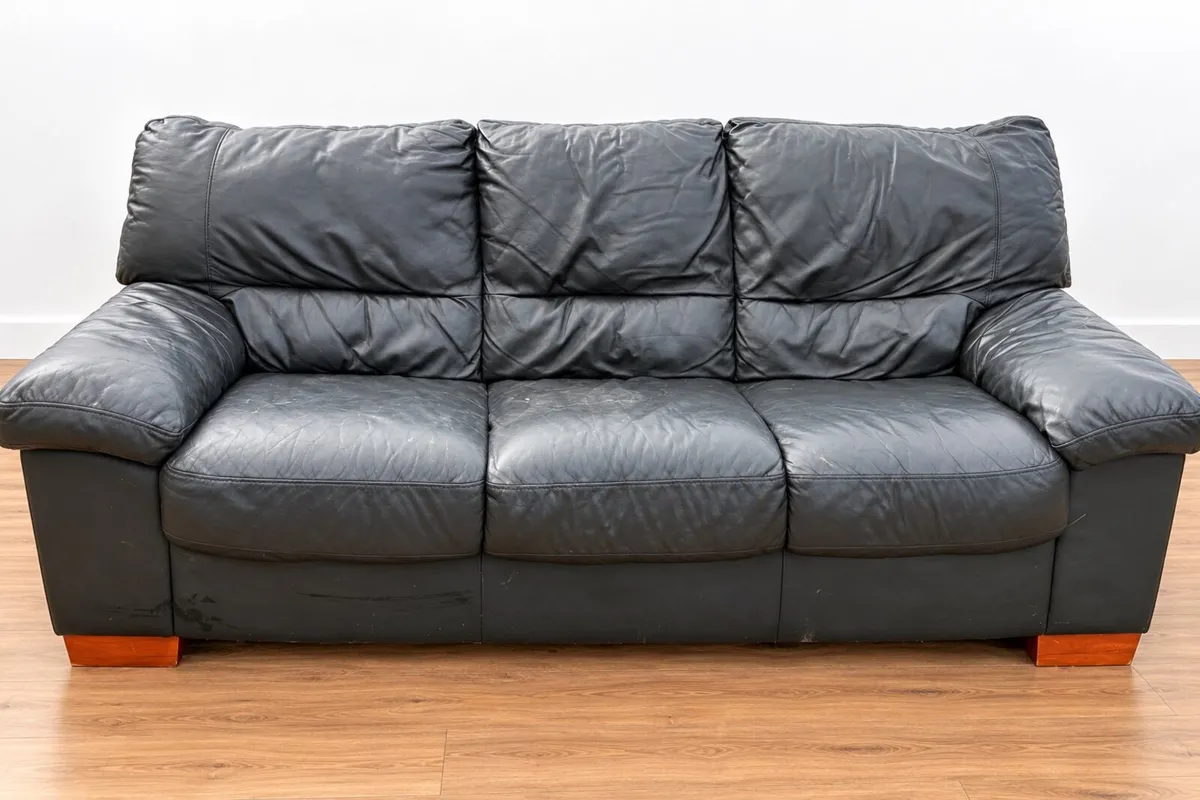 Black Leather Sofa & 2 Armchairs – FREE Delivery - Image 1