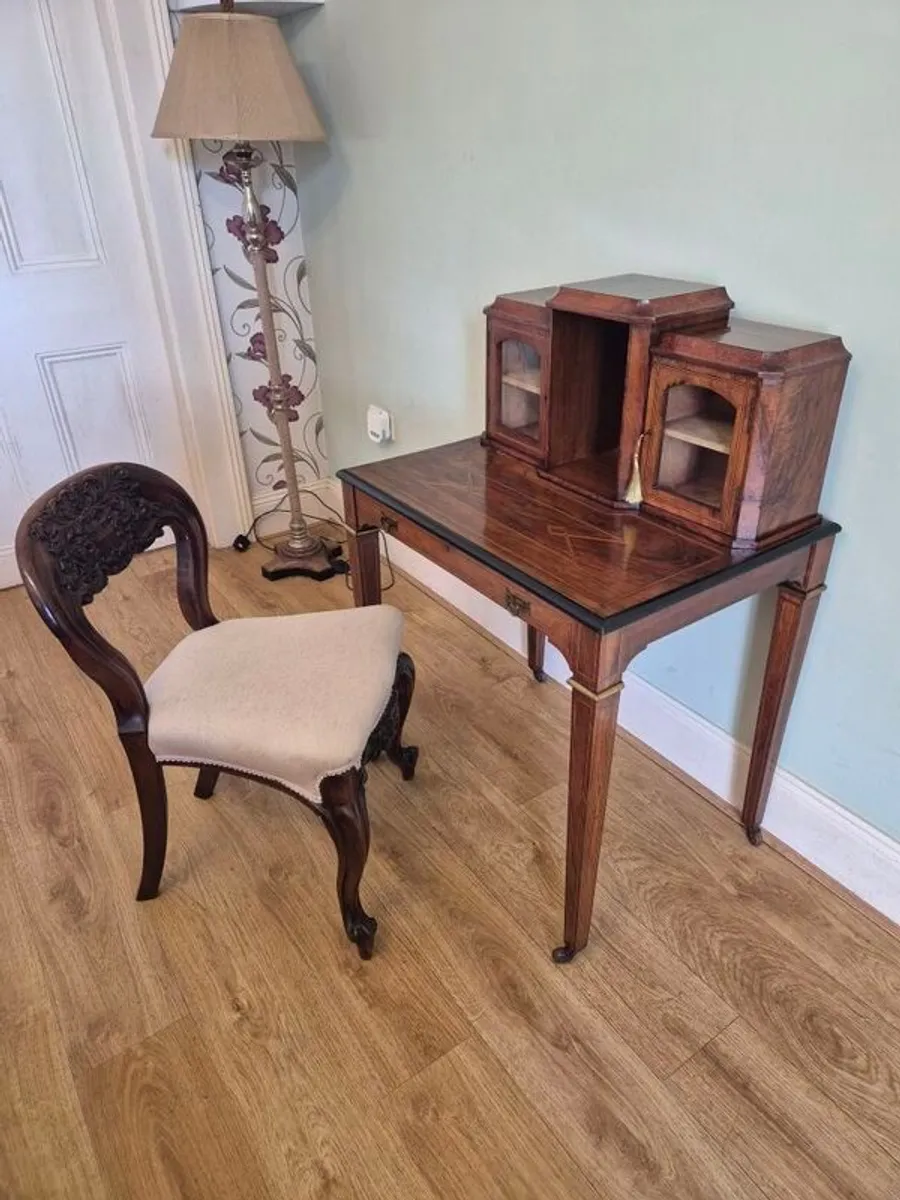 Edwardian inlaid writing desk& carved chair - Image 1