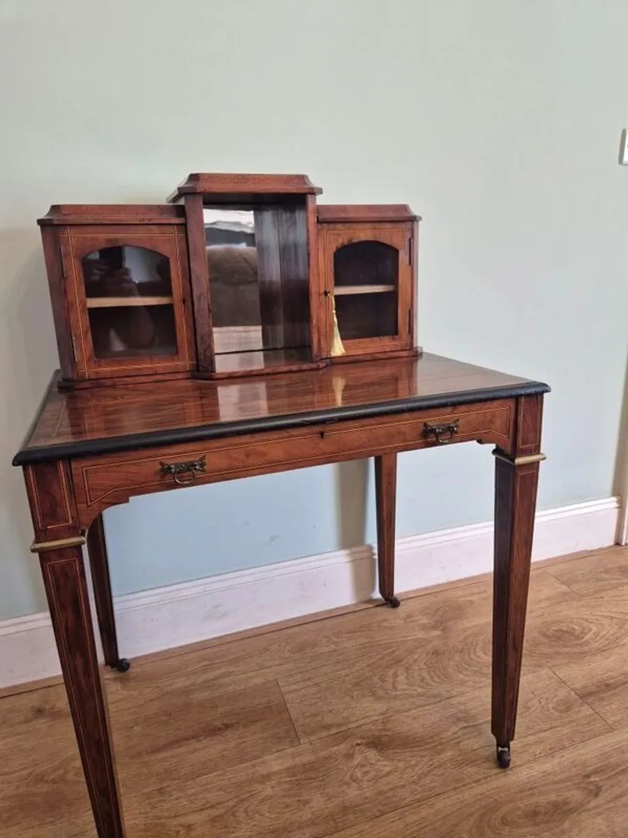 Edwardian inlaid writing desk& carved chair - Image 2