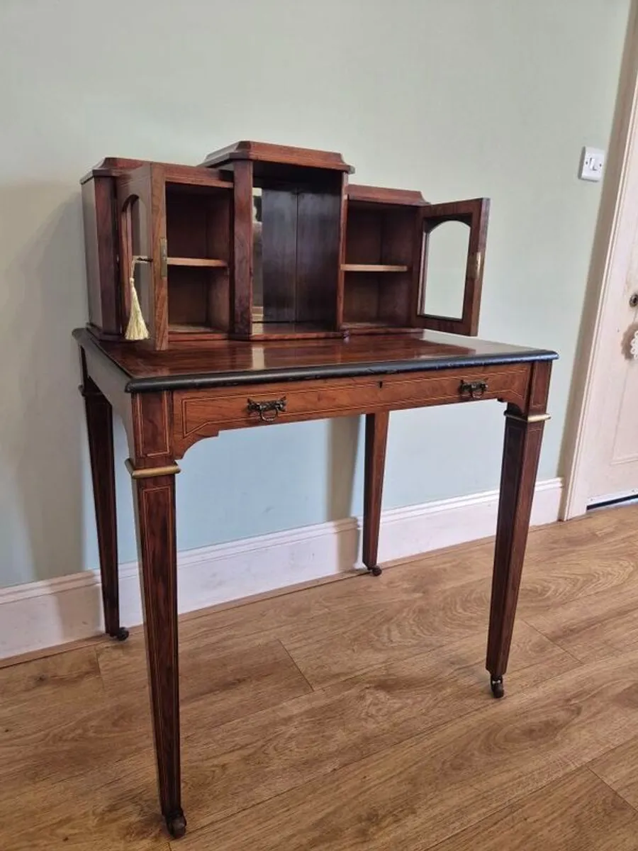 Edwardian inlaid writing desk& carved chair - Image 3
