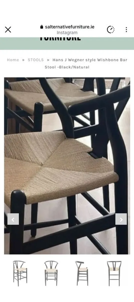 Hans J Wegner style Wishbone Bar Stool -Black/Natural - Image 3