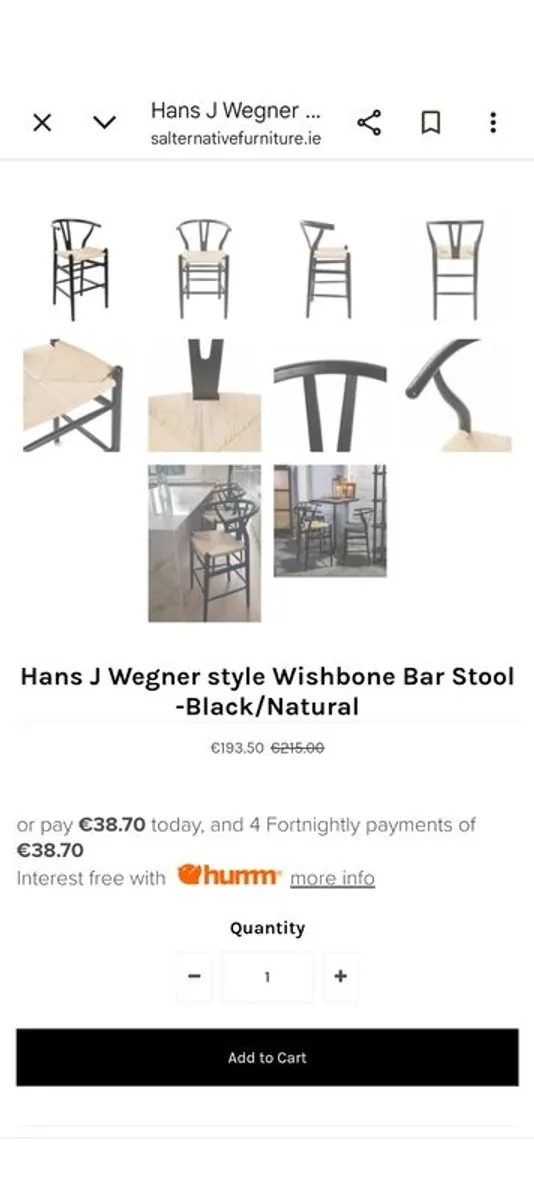 Hans J Wegner style Wishbone Bar Stool -Black/Natural - Image 1