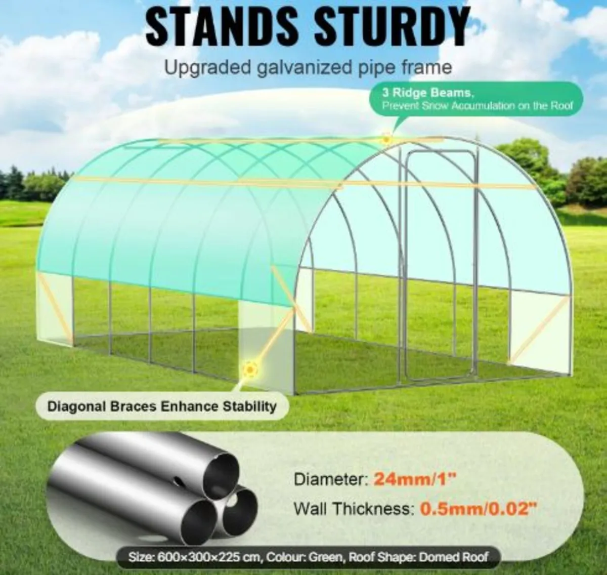Walk-in Tunnel Greenhouse, 19.4x9.7x7.4 ft Hoop - Image 4