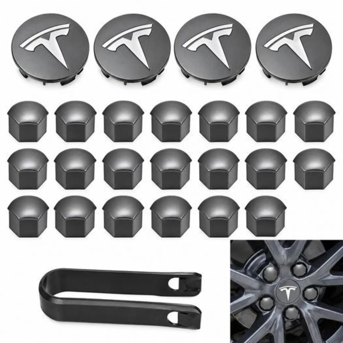 Tesla centre caps + nut covers (FREE POST) - Image 3