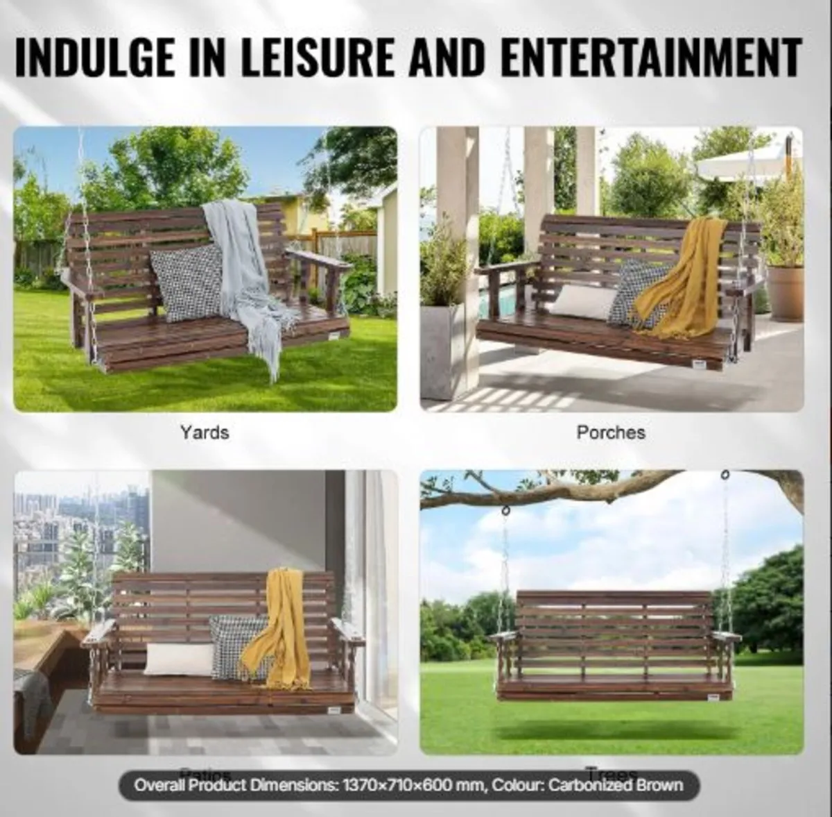 Wooden Porch Swing 4.5 ft, Patio bench swing - Image 4