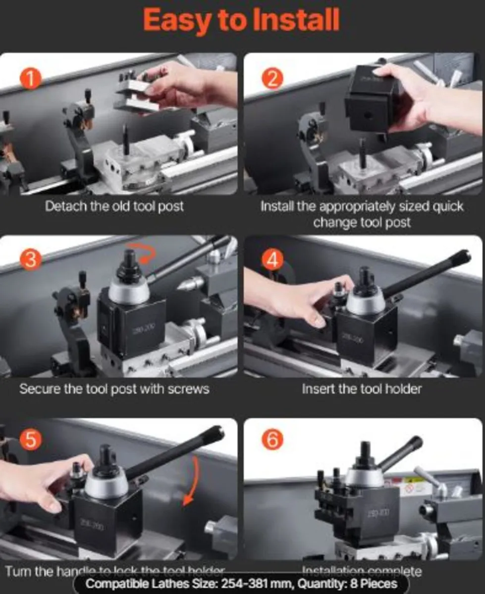 Quick Change Tool Post Set, 8 Pcs, Includes Lathe - Image 4
