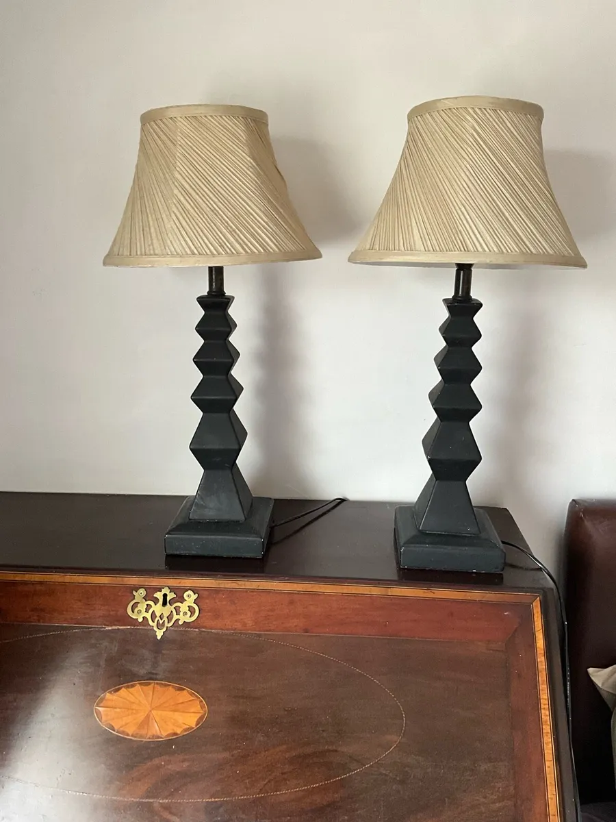 Pair of Contemporary Black Geometric Ceramic Lamps - Image 1