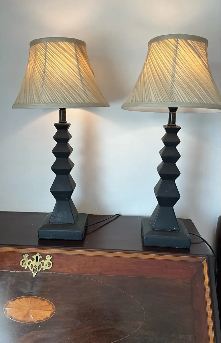 Pair of Contemporary Black Geometric Ceramic Lamps - Image 2