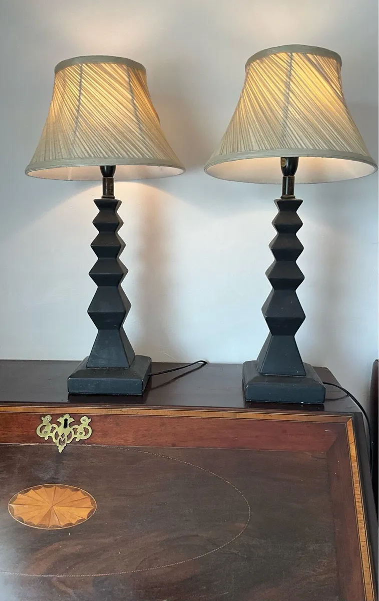 Pair of Contemporary Black Geometric Ceramic Lamps - Image 3