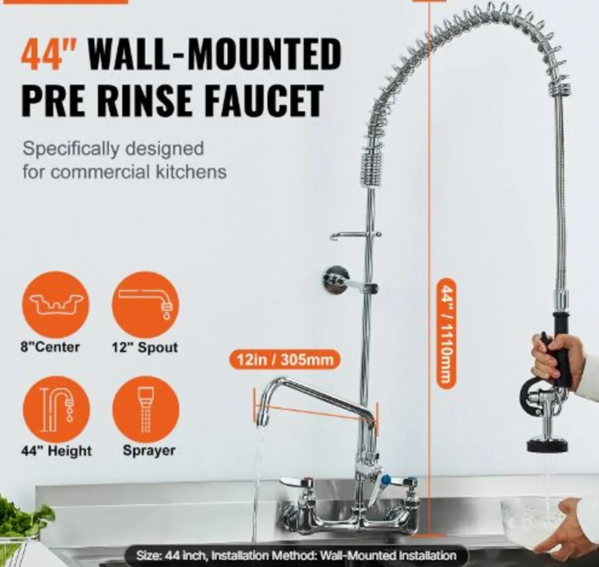 Commercial Faucet with Pre-Rinse Sprayer, 44" - Image 2