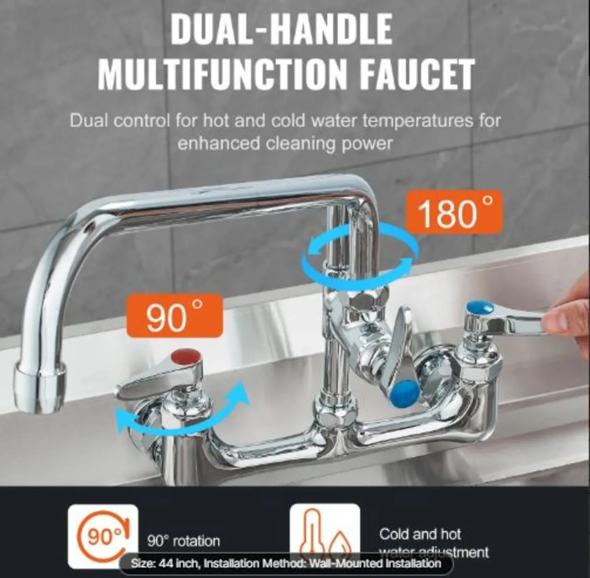 Commercial Faucet with Pre-Rinse Sprayer, 44" - Image 3