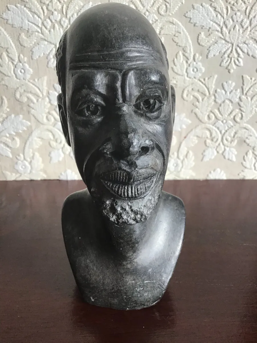 Vintage African Hand Carved Stone Bust - Image 2