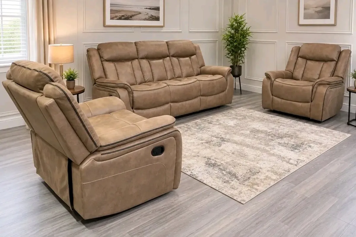 Arizona Biscuit & Grey Suede Recliner Sofa Set - Image 4