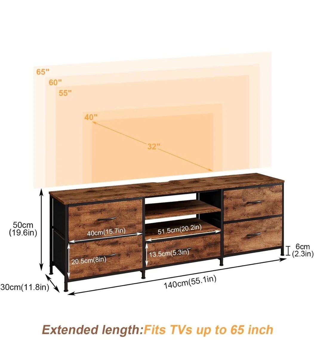 TV Stand Cabinet, TV Unit with 5 Drawers, 140 cm, - Image 3