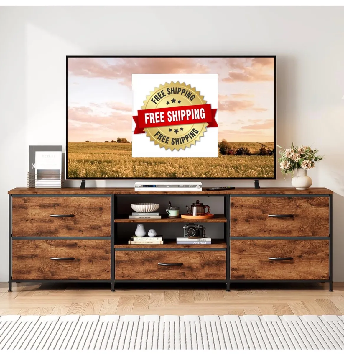 TV Stand Cabinet, TV Unit with 5 Drawers, 140 cm, - Image 1