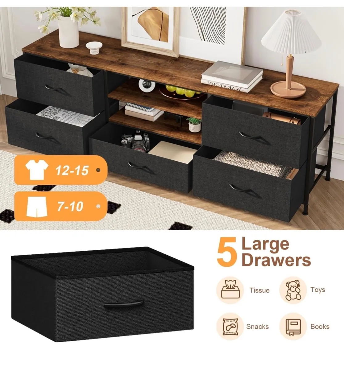 TV Stand Cabinet, TV Unit with 5 Drawers, 140 cm, - Image 3