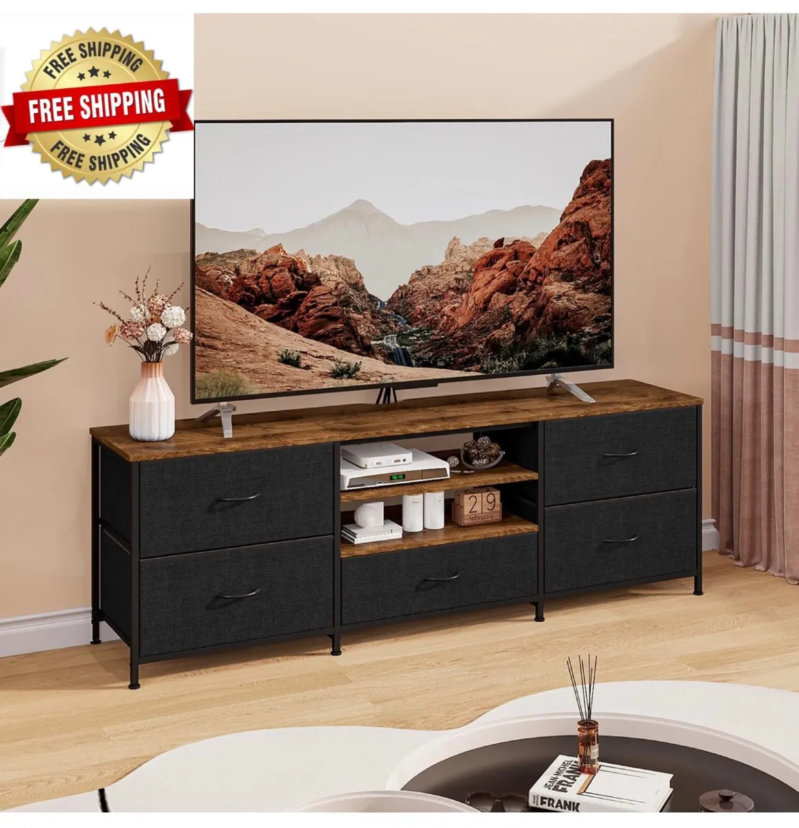 TV Stand Cabinet, TV Unit with 5 Drawers, 140 cm, - Image 1