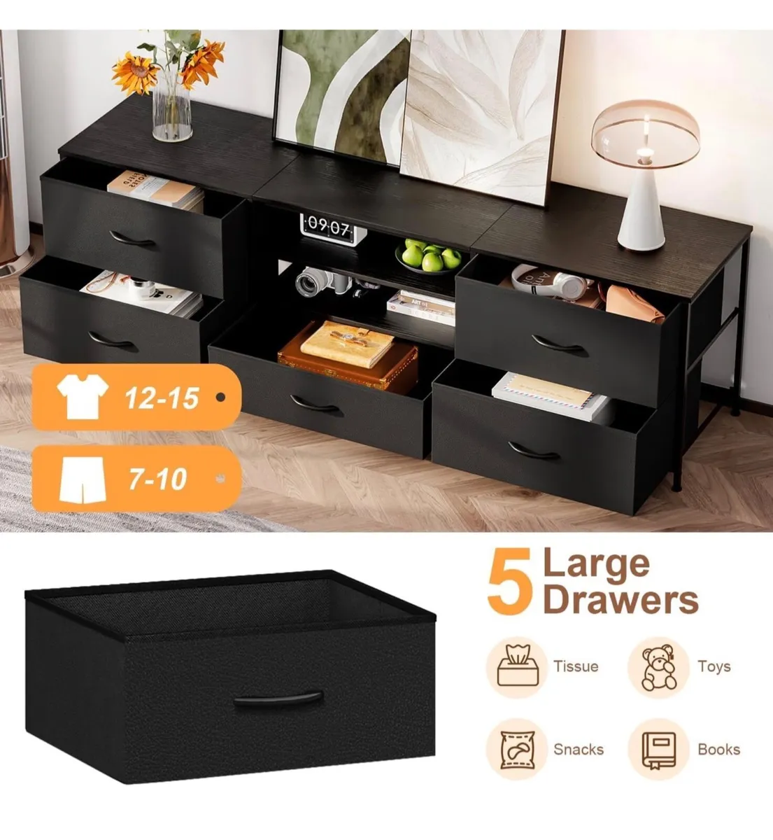 TV Stand Cabinet, TV Unit with 5 Drawers, 140 cm, - Image 4