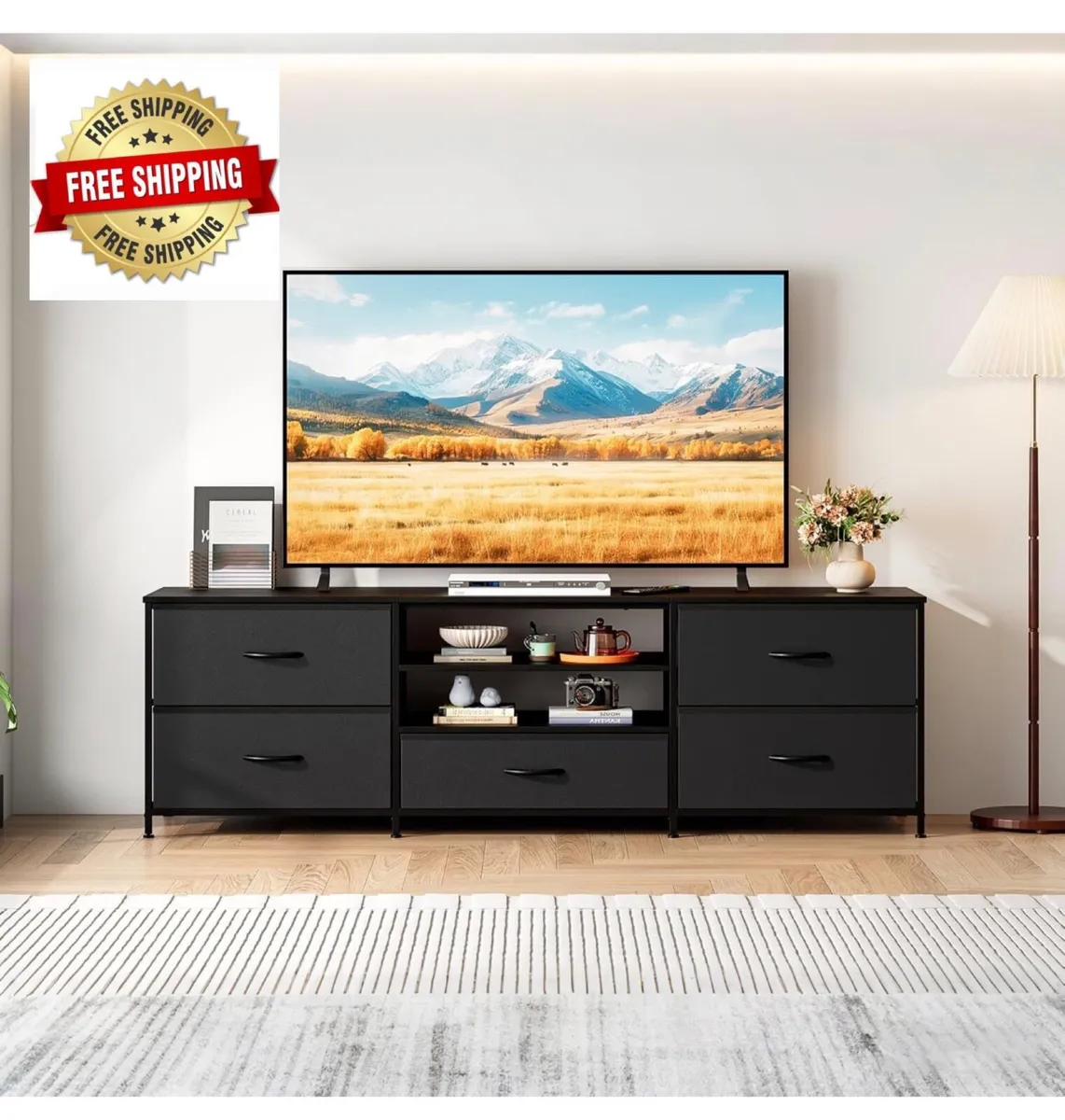 TV Stand Cabinet, TV Unit with 5 Drawers, 140 cm, - Image 1