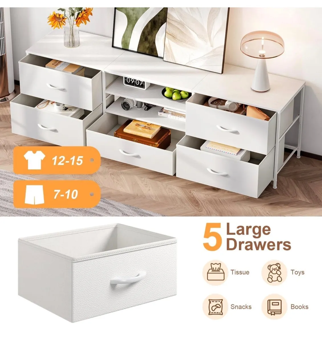 TV Stand Cabinet, TV Unit with 5 Drawers, 140 cm, - Image 4