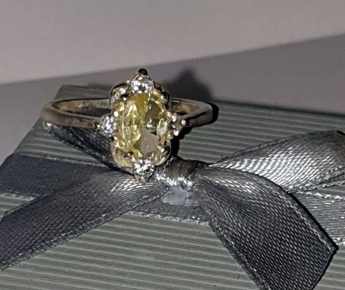 Vintage H'marked Silver Lemon/White Sapphire Ring - Image 1