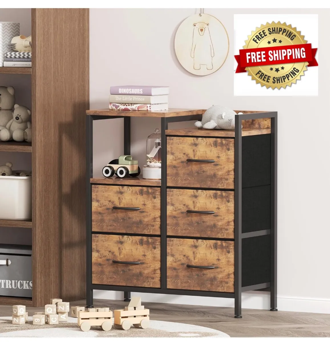 Chest of Drawers Bedroom with 5 Drawers, Tall Dres - Image 1